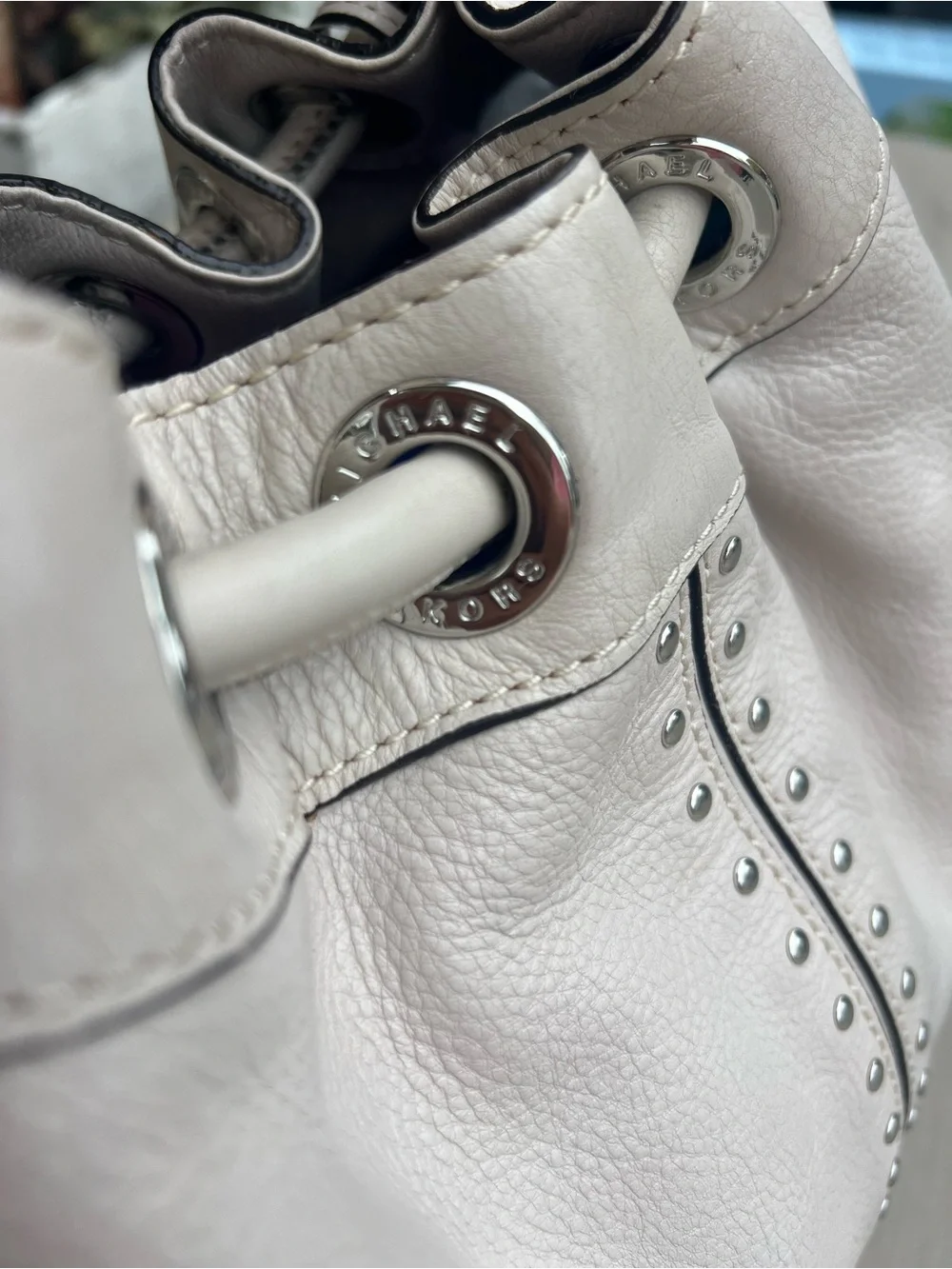 Michael Kors Cream Leather Stud-Trim Satchel